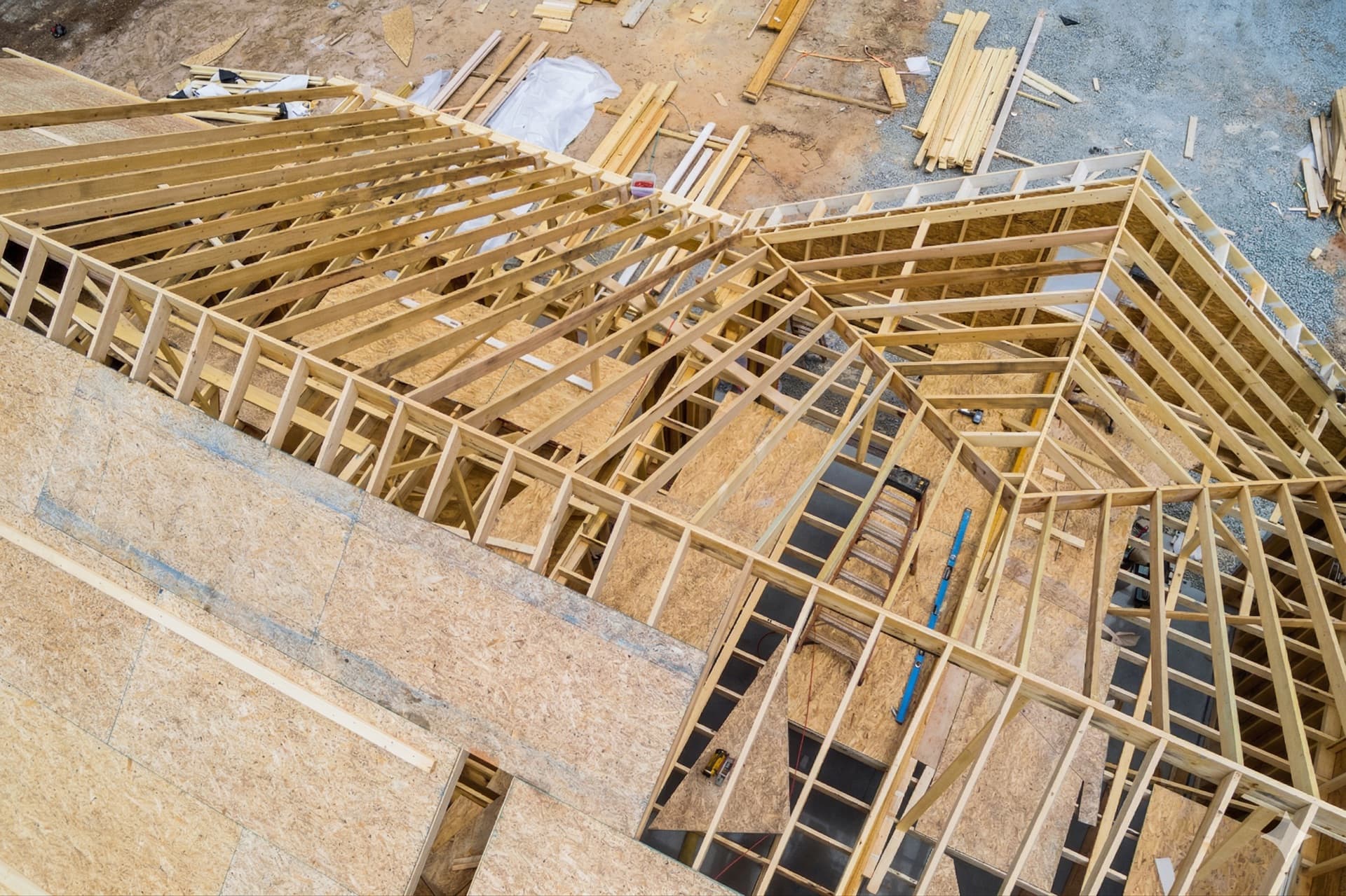 Construction framing aerial view